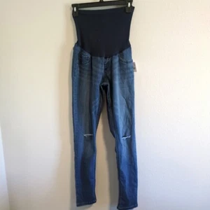 NEW Indigo Blue Jeans Womens L Maternity Ankle Blue Denim Skinny - Picture 1 of 8