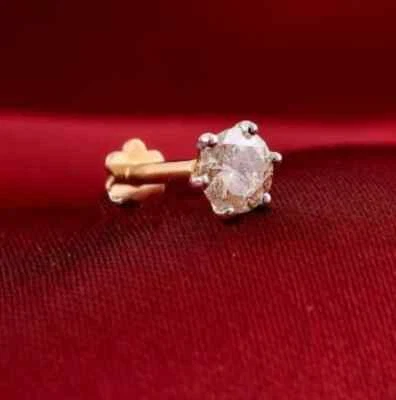 Pin de nariz de lujo para mujer enchapado en oro rosa de 14 quilates diamante simulado corte redondo de 0,20 quilates Foto 1 de 4
