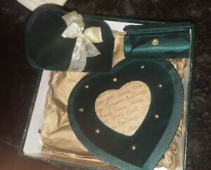 New Heart Shaped Green Velvet Picture Frame, Change Purse & Lipstick case, Boxed