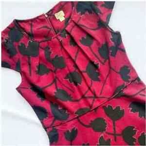LOFT burgundy black floral print cap sleeve tulip midi dress