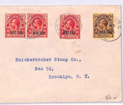 TURKS & CAICOS WAR TAX Cover USA NY Brooklyn 1917 WW1 {samwells-covers}YX107 - Image 1 of 4