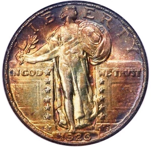 1926 25C NGC MS65 Standing Liberty Silver Quarter Rainbow Toned Gem 592271-012 - Picture 1 of 3
