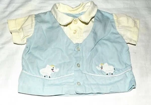 Camisa Top Bebé Vintage Azul Claro Blanco Apliques Elefante Talla 0 a 3 Meses - Imagen 1 de 6