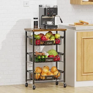 4-Tier Vegetable Fruit Basket Kitchen Storage Rolling Cart on Wheels with Basket - Picture 1 of 7