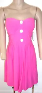 DEREK HEART Dress Strapless Pink Smocking Faux Buttons Pleats Size Large - Picture 1 of 7