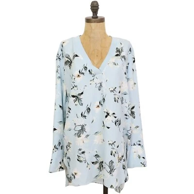 NORDSTROM Floral V-Neck Sleep Shirtdress Hi-Low Size S Blue Casual NEW B44 - Image 1 of 4