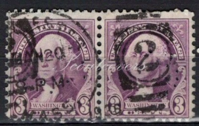 Perfins USA 1932, Sc720 2x 3c Washington. Used GE Schenectady - Image 1 of 3