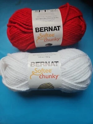 Bernat Softee Chunky Yarn Lot of 2 Skeins - Red/White 3.5 oz - Image 1 of 4