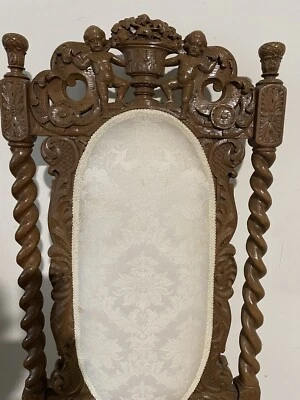 ANTIQUE VICTORIAN JACOBEAN ENGLISH OAK CARVED CHAIR CIRCA 1860 WITH CHERUBS - Image 1 of 3