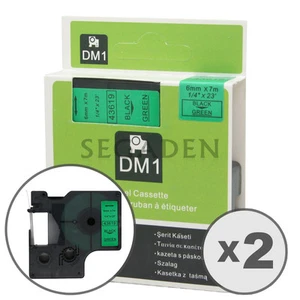 2pk Black on Green Label Tape Fit for DYMO 43619 D1 6mm 1/4" - Picture 1 of 3
