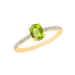1.10 Ct Peridot & Natural Diamond Solitaire Ring 14k Solid Yellow Gold - Picture 1 of 8