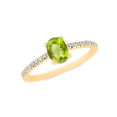 1.10 Ct Peridot & Natural Diamond Solitaire Ring 14k Solid Yellow Gold - Image 1 of 4