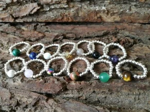 SEMI PRECIOUS GEMSTONE RING HEALING CRYSTAL STERLING SILVER RING STACKING GIFT - Picture 1 of 14