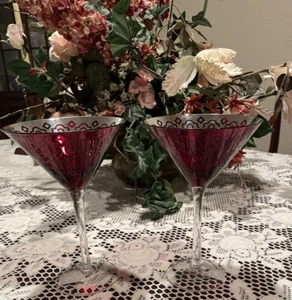 Barware Set Martini Brille rot mit Silber innen 7 3/4" 8 Unzen Vierblatt - Bild 1 von 8