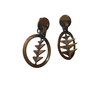Dainty Vintage Christmas Tree Brass Unique Circle Screw Back Dangle Earrings - Picture 1 of 11