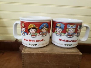 Campbell's Soup M'm! M'm! Good! Kids Ceramic Soup Cup Westwood 1993 Set of 2 - Picture 1 of 5