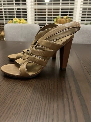 Diane Von Furstenberg Cuero Sandalia Tacones Marrón Tirantes Punta Abierta Zapatos Talla 8.5 Foto 1 de 4