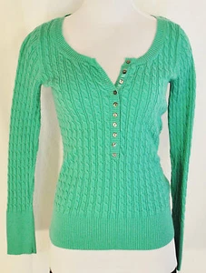 De Colección Años 90 CHIC Eddie Bauer Verde Ajustado Elástico Cable Tejido Suéter Camisa Top XS/S - Imagen 1 de 6