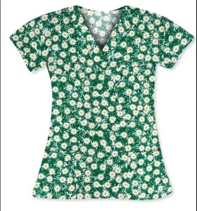 NWT Women's Medium Daisy Print I Love Scrubs Scrub Top - Picture 1 of 1
