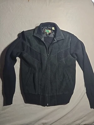 Genuine Original Pine Grove Suede Knit Leather Mens Jacket 70s Medium Black - Image 1 of 4