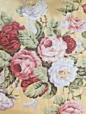 Ralph Lauren Vtg Home Decor Fabric Kathleen Yellow Cabbage Roses By The Yard - Image 1 of 4
