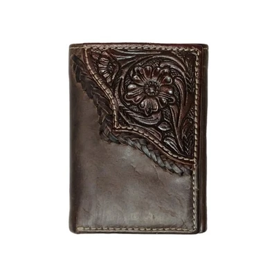 Бумажник мужской Nocona вестерн тройного сложения кожаный плетеный цветочный коричневый N500037002 - Изображение 1 из 4