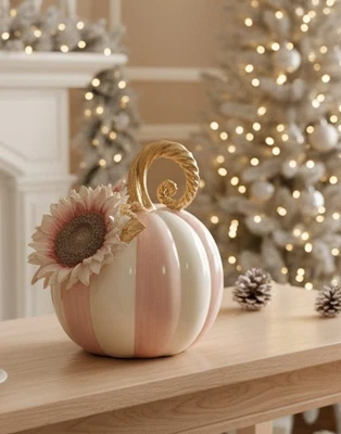 NWT MacKenzie-Childs Rosy Stripe Pumpkin - Sunflower - All Season Decor | Gift - Image 1 of 4