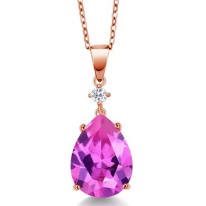 18K Rose Gold Plated Silver Pink Created Sapphire and White Topaz Pendant - Picture 1 of 3
