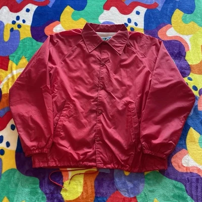 Vintage 90s Red Windbreaker Jacket Mens Large Button Hipster Streetwear USA Made - Image 1 of 4