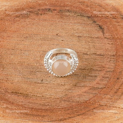 Anel de noivado Natural Peach Moonstone tamanho todo tamanho prata esterlina 925 - Imagem 1 de 3