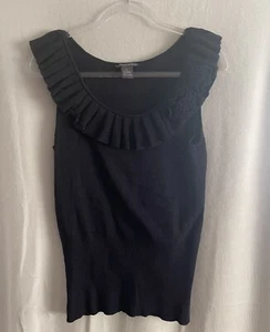 Chelsea & Theodora Top Womens L Navy Knitted Off-Shoulder Flower Accents - Picture 1 of 7