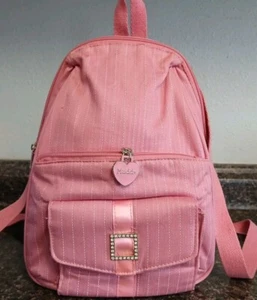 Mini Mochila MUDD de Colección - Rosa Blanco a Rayas Pin Rayas Multi Bolsillo-11.5x9x5 - Imagen 1 de 12