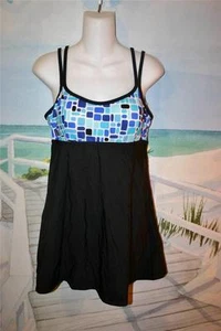 24 BLUE BLOCKS SWIMDRESS BABYDOLL STYLE 24W BATHING SUIT FLOWING EMPIRE WAIST - Picture 1 of 1