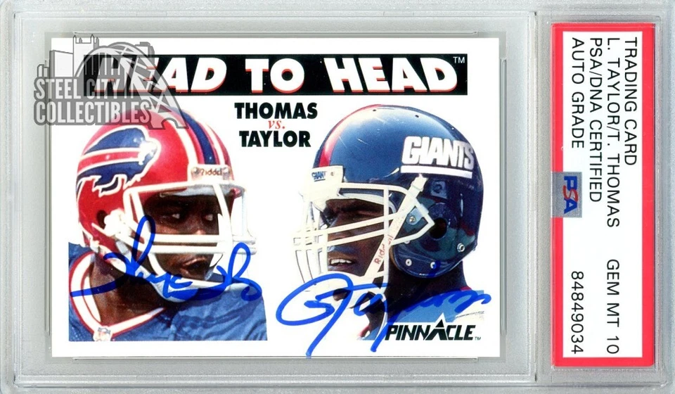 Thurman Thomas/Lawrence Taylor 1991 Pinnacle Head To Head Auto Card PSA/DNA 10 - Image 1 of 1