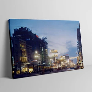 Vintage 1950's Canal Street New Orleans Night Scape Neon Lights Canvas Wrap - Picture 1 of 11