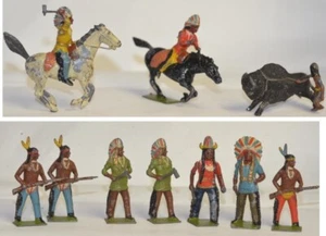 10 Vintage INDIANER INDIANER BLEISOLDATEN PFERDE BÜFFEL BEWEGLICHE FIGUREN - Bild 1 von 10