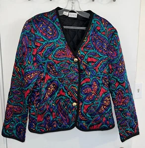 Russ Sz 10P Quilted Jacket Silky Lightweight Retro Vintage Paisley NOS NWT - Picture 1 of 19