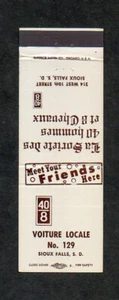 40 y 8 Voiture Locale 129, Sioux Falls SD sin usar Front Strike Matchbook cubierta - Imagen 1 de 1