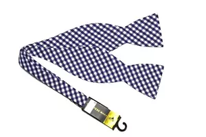 Countess Mara Gingham Check Bow Tie Navy Blue White Cotton Men's - Picture 1 of 1