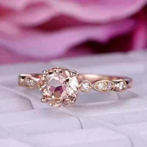 2Ct Round Cut Lab Created Morganite Halo Wedding Ring 14K Rose Gold Plated - Picture 1 of 3