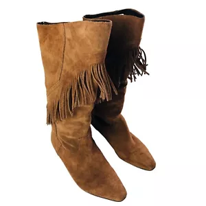 Vintage 1980’s Suede Boots Cowgirl Fringe GIANNI Made in Spain Women’s 7 Brown - Picture 1 of 9