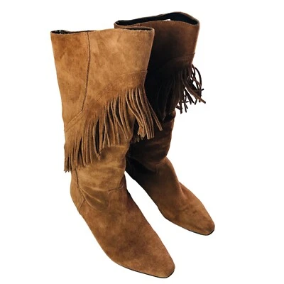 Botas de Gamuza Vintage Años 80’s Vaquera Flecos GIANNI Hechas en España Mujer’s 7 Marrón Foto 1 de 4
