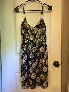 DINA BE FLORAL MINI SUNDRESS SMALL SPAGHETTI STRAP blue white yellow buttons - Picture 1 of 7
