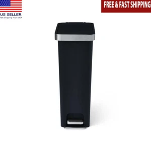 10.5 Gal Slim Step Trash Can Black Stainless Steel Lid Soft Close Pedal Indoor - Picture 1 of 11