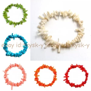 Natural Coral 3-10mm Irregular Chip Freeform Gems Beads Elastic Bracelet 7.5'' - Picture 1 of 17