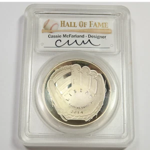 2014 P PCGS PR70 DCAM - SILVER Baseball Hall of Fame Comm Dollar $1 Coin #47406A - Picture 1 of 2