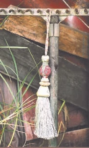 FRENCH set of 2 TASSELS embroidered green pink HOME DECORATION NEW - Picture 1 of 5