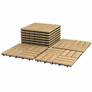 10PCS 12" x 12" Acacia Wood Deck Tiles Interlocking Patio Pavers Check Pattern - Picture 1 of 12