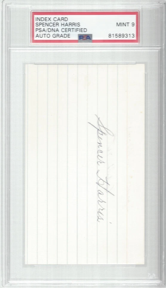 SPENCER HARRIS, 1930 PHILADELPHIA ATHLETICS W.S., INDEX CARD, PSA/DNA MINT 9 - Image 1 of 1
