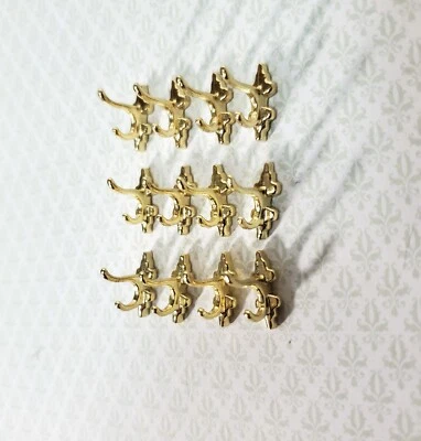 Dollhouse Wall Coat Hooks Set of 12 Metal 1:12 Scale Miniature Gold Finish 1/2" - Image 1 of 3
